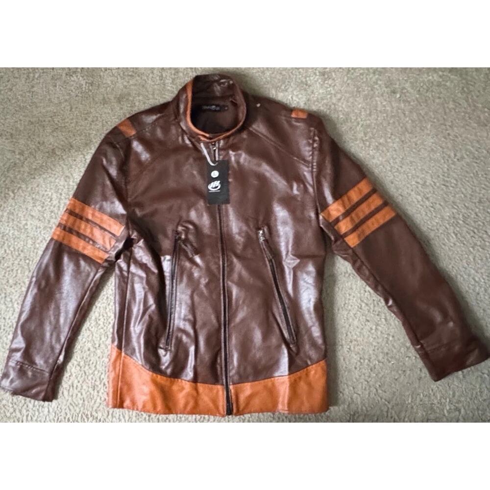 Wolverine Logan Inspired Brown Moto Biker Jacket Mens Large Halloween Cosplay